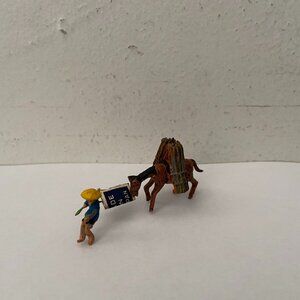 Antique Bonsai Bonkei Metal Miniature Horse Drawn Villager Traveler Made Japan